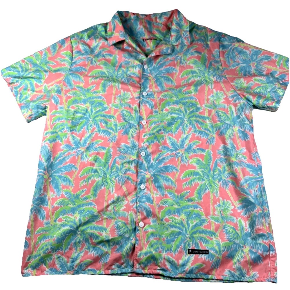 Coastal Cool Men's Short Sleeve Collard Button Up Hawaiian Beach Shirt XXL